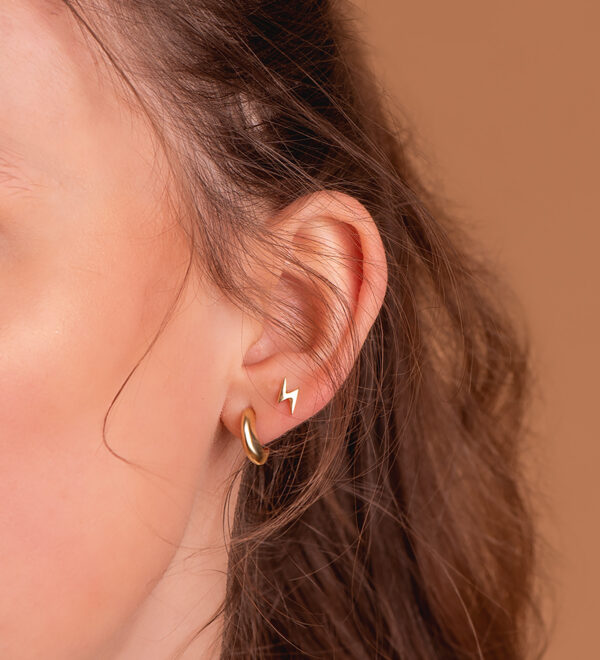 18K PENDIENTES MEDIO ARO ORO AMARILLO OCTOGONAL 15 MM ANCHO 2 MM CIERRE PRESION - Imagen 2