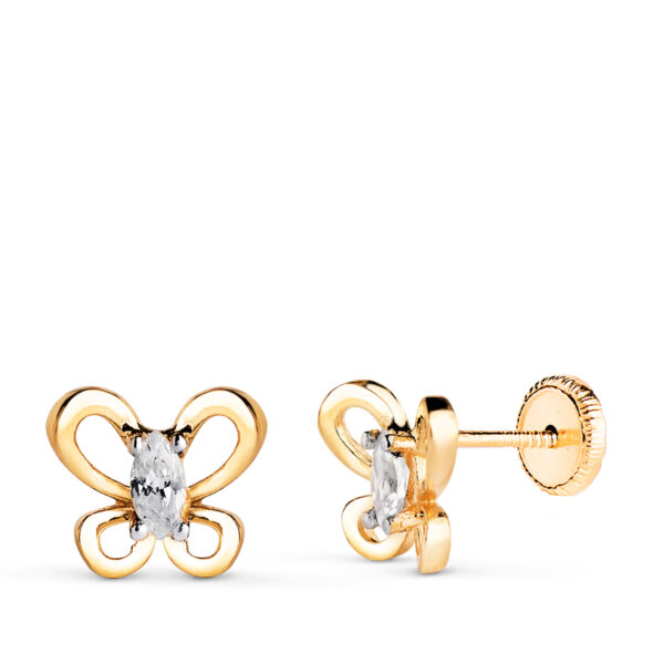 18K PENDIENTES ORO AMARILLO MARIPOSA CON CIRCONITAS MARQUISE. MEDIDA: 8X7 MM. CIERRE TUERCA