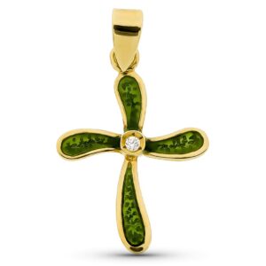 18K CRUZ ORO AMARILLO ESMALTADA CIRCONITA 21X15 MM