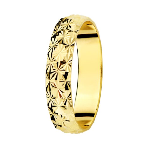 18K ALIANZA ORO AMARILLO DIAMANTADA. ANCHO: 4 MM. TALLA: 14
