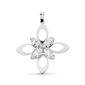 18K COLGANTE ORO BLANCO FLOR PIEDRAS 32X29 MM 1.95 GR