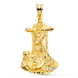 18K MEDALLA ORO AMARILLO VIRGEN DE ANGUSTIAS SILUETA TALLADA 34X22 MM