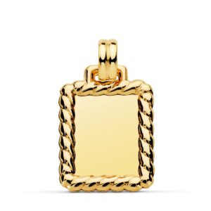 18K PLACA CHAPA COLGANTE ORO AMARILLO BRILLO CON BORDE 24X20 MM
