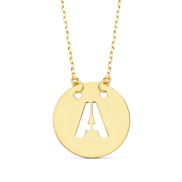 18K COLGANTE ORO AMARILLO LETRA " A " 15 MM CADENA FORZADA 42CM