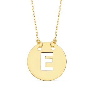 18K COLGANTE ORO AMARILLO LETRA " E " 15 MM CADENA FORZADA 42CM