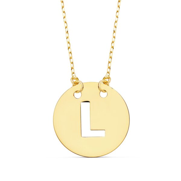 18K COLGANTE ORO AMARILLO LETRA " L " 15 MM CADENA FORZADA 42CM