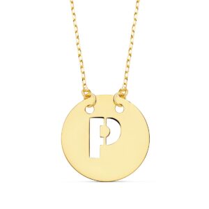 18K COLGANTE ORO AMARILLO LETRA " P " 15 MM CADENA FORZADA 42CM