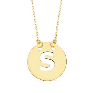 18K COLGANTE ORO AMARILLO LETRA " S " 15 MM CADENA FORZADA 42CM