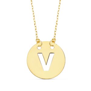 18K COLGANTEORO AMARILLO LETRA " V " 15 MM CADENA FORZADA 42CM