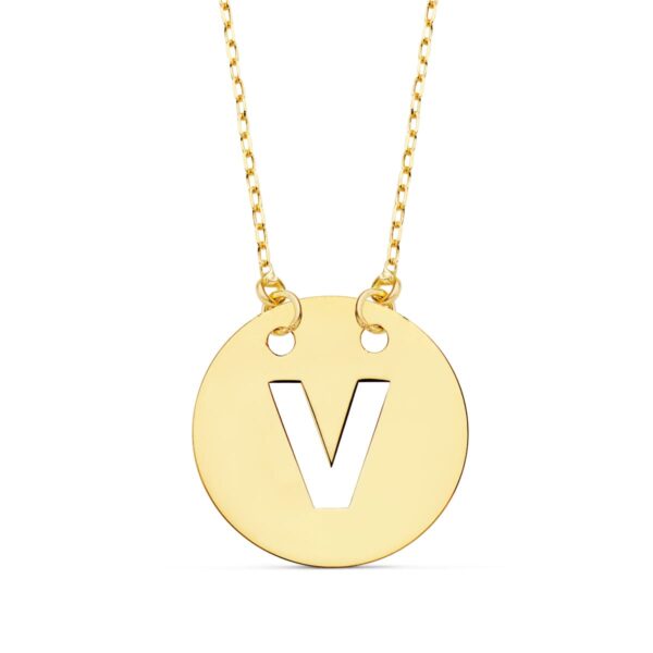 18K COLGANTEORO AMARILLO LETRA " V " 15 MM CADENA FORZADA 42CM