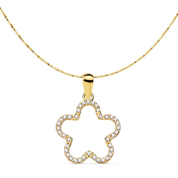 18K COLGANTE ORO AMARILLO ESTRELLA CIRCONITA 16X16 MM CADENA VENECIANA 42 3 CM