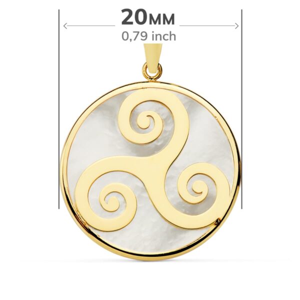 18K COLGANTE ORO AMARILLO Y NACAR SIMBOLO CELTA TRISQUEL 20 MM - Imagen 3