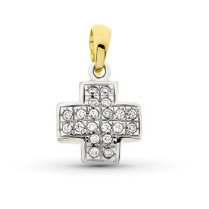 18K CRUZ ORO BICOLOR CON CIRCONITA 16X13 MM