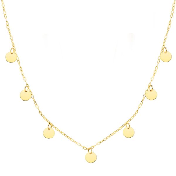 18K GARGANTILLA ORO AMARILLO PLACA CHAPAS REDONDAS 5 MM CADENA FORZADA 45CM