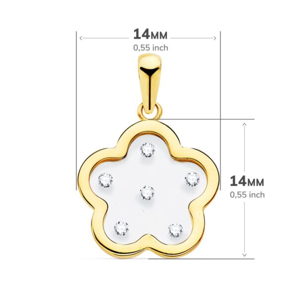 18K COLGANTE ORO AMARILLO FLOR AIRSHINE TRANSPARENTE CON CIRCONITA 14X14 MM - Imagen 2