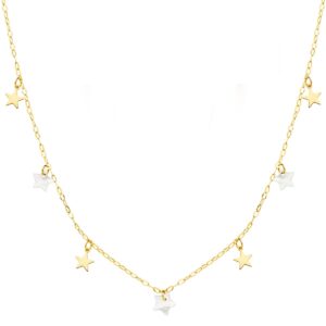 18K GARGANTILLA ORO AMARILLO ESTRELLAS LISAS Y NACAR 5.5 MM CADENA FORZADA 45CM