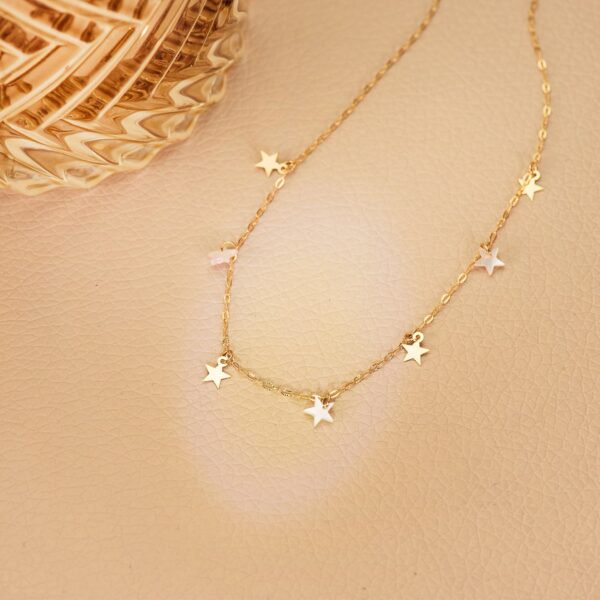 18K GARGANTILLA ORO AMARILLO ESTRELLAS LISAS Y NACAR 5.5 MM CADENA FORZADA 45CM - Imagen 2