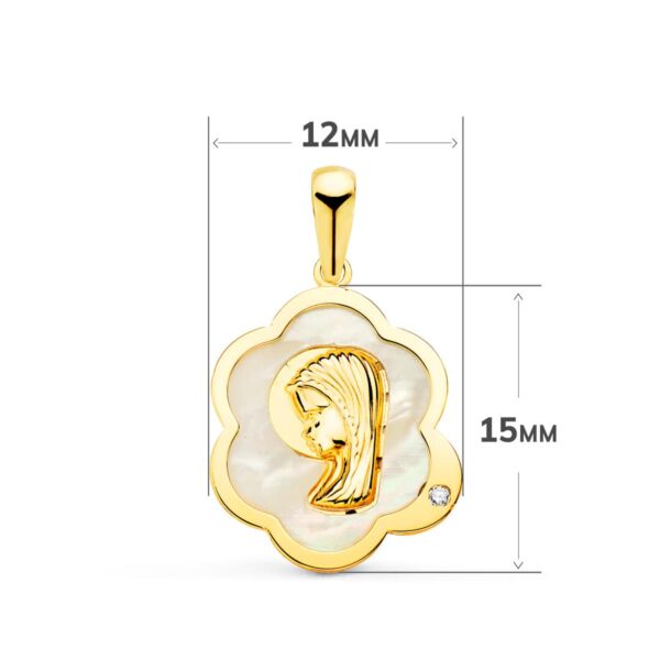 18K MEDALLA ORO AMARILLO VIRGEN NIÑA NUBE CON NACAR Y CIRCONITA 15X12 MM - Imagen 2