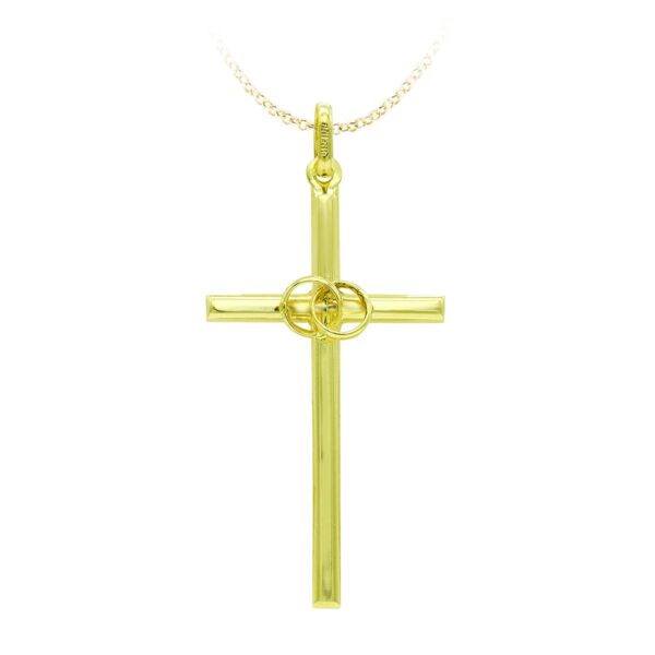 18K CRUZ ORO AMARILLO HUECA ALIANZAS. 31X16 MM