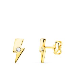 18K PENDIENTES ORO AMARILLO RAYO MINI CON CIRCONITA 6X3 MM CIERRE PRESION