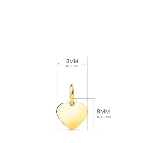 18K COLGANTE PLACA CHAPA ORO AMARILLO CORAZON LISO EN BRILLO 8X8 MM - Imagen 2