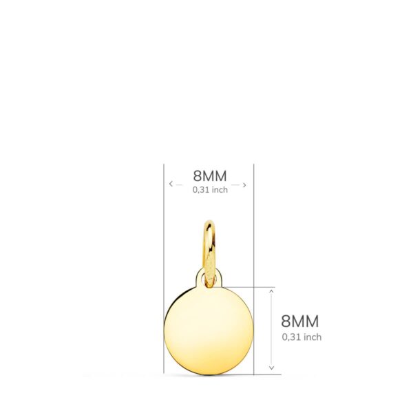 18K PLACA CHAPA DISCO ORO AMARILLO LISO EN BRILLO 8 MM - Imagen 2