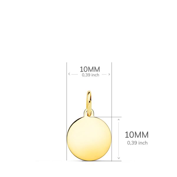 18K PLACA CHAPA DISCO ORO AMARILLO LISO EN BRILLO 10 MM - Imagen 2