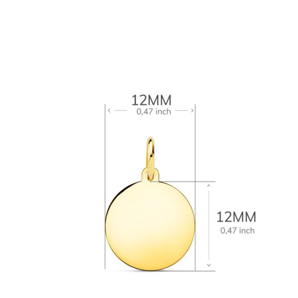 18K PLACA CHAPA DISCO ORO AMARILLO LISO EN BRILLO 12 MM - Imagen 2