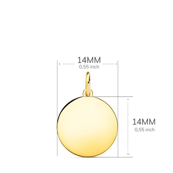 18K PLACA CHAPA DISCO ORO AMARILLO LISO EN BRILLO 14 MM - Imagen 2