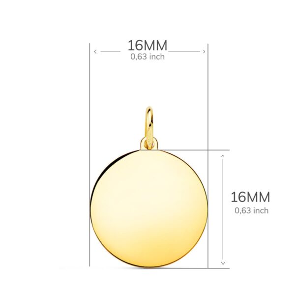 18K PLACA CHAPA DISCO ORO AMARILLO LISO EN BRILLO 16 MM - Imagen 2