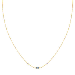18K GARGANTILLA ORO AMARILLO COLGANTE AGUAMARINA 5X3MM CADENA FORZADA 42CM