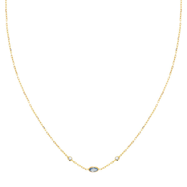 18K GARGANTILLA ORO AMARILLO COLGANTE AGUAMARINA 5X3MM CADENA FORZADA 42CM