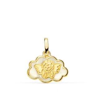 18K COLGANTE ORO AMARILLO ANGELITO BURLON NUBE NACAR 15X12 MM