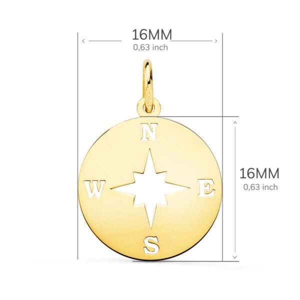 18K COLGANTE ORO AMARILLO ROSA DE LOS VIENTOS BRILLO Y CALADA 16 MM - Imagen 2
