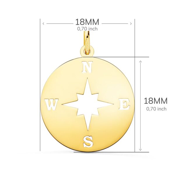 18K COLGANTE ORO AMARILLO ROSA DE LOS VIENTOS BRILLO Y CALADA 18 MM - Imagen 2