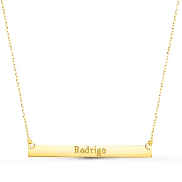 18K COLGANTE ORO AMARILLO PLACA CHAPA HORIZONTAL BRILLO 40X4 MM CADENA 44 2 CM