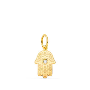 18K COLGANTE ORO AMARILLO MANO DE FATIMA TALLADA CIRCONITA 11 X 6,5MM