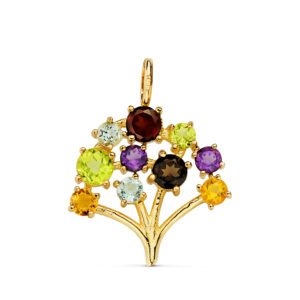 18K COLGANTE ORO AMARILLO ARBOL DE LA VIDA CIRCONITA COLORES. 19 X 18 MM