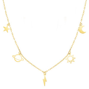 18K GARGANTILLA ORO AMARILLO CON COLGANTES UNIVERSO CADENA FORZADA TALLADA 42 3 CM