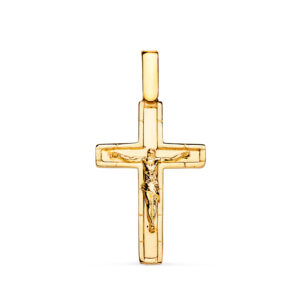 18K CRUZ ORO AMARILLO CON CRISTO EN BRILLO CON BORDES 26 X 17 MM