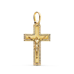 18K CRUZ ORO AMARILLO CON CRISTO TALLADA 27 X 16 MM