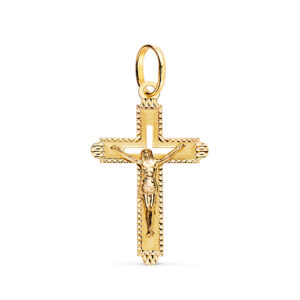 18K CRUZ ORO AMARILLO CON CRISTO TALLADA 27 X 17 MM