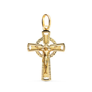 18K CRUZ ORO AMARILLO CON CRISTO TALLADA 28 X 18 MM