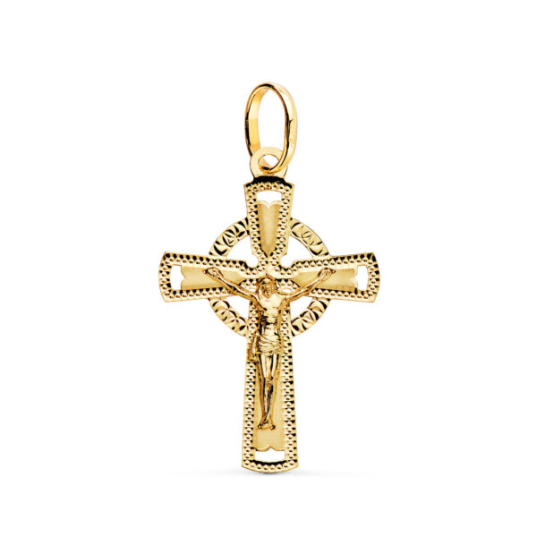 18K CRUZ ORO AMARILLO CON CRISTO TALLADA 28 X 18 MM