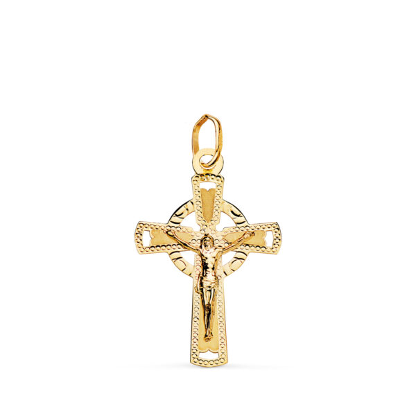 18K CRUZ ORO AMARILLO CON CRISTO TALLADA 23 X 15 MM