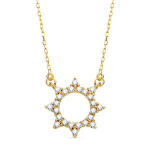 18K GARGANTILLA ORO AMARILLO COLGANTE SOL 14MM CADENA FORZADA 42 5 CM