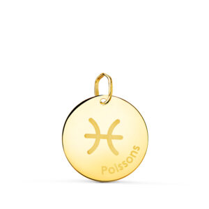 18K HOROSCOPO ORO AMARILLO PISCIS EN FRANCES BRILLO 16 MM