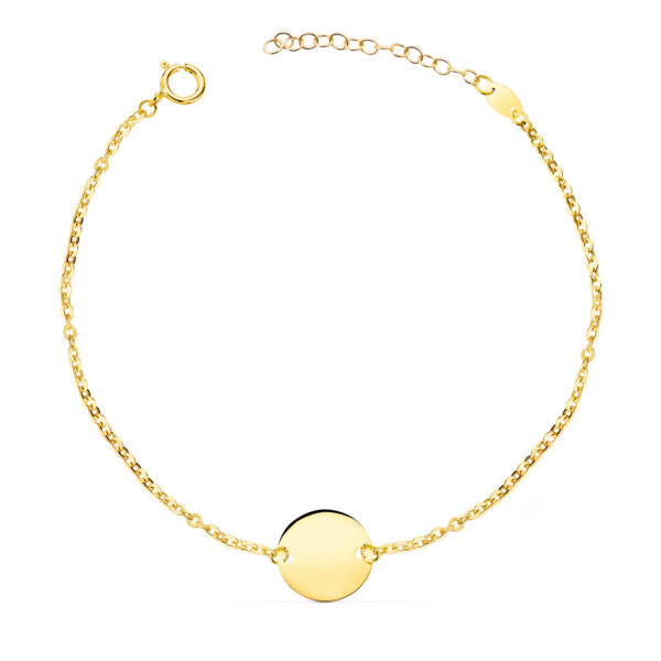 18K PULSERA ORO AMARILLO DISCO EN BRILLO REDONDO 12 MM. LARGO: 18 3 CM