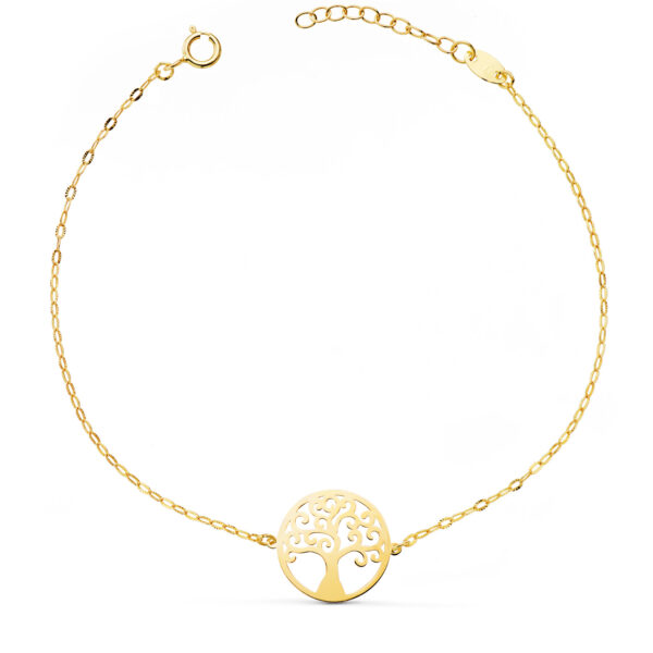 18K PULSERA ORO AMARILLO ARBOLDE LA VIDA 14MM CADENA TALLADA. LARGO: 17 3 CM