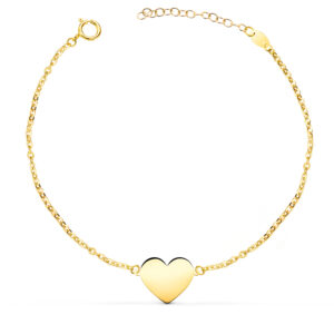 18K PULSERA ORO AMARILLO CORAZON EN BRILLO 12X10 MM. LARGO: 18 2 CM